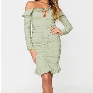 PLT Ruched Sage Green Dress
